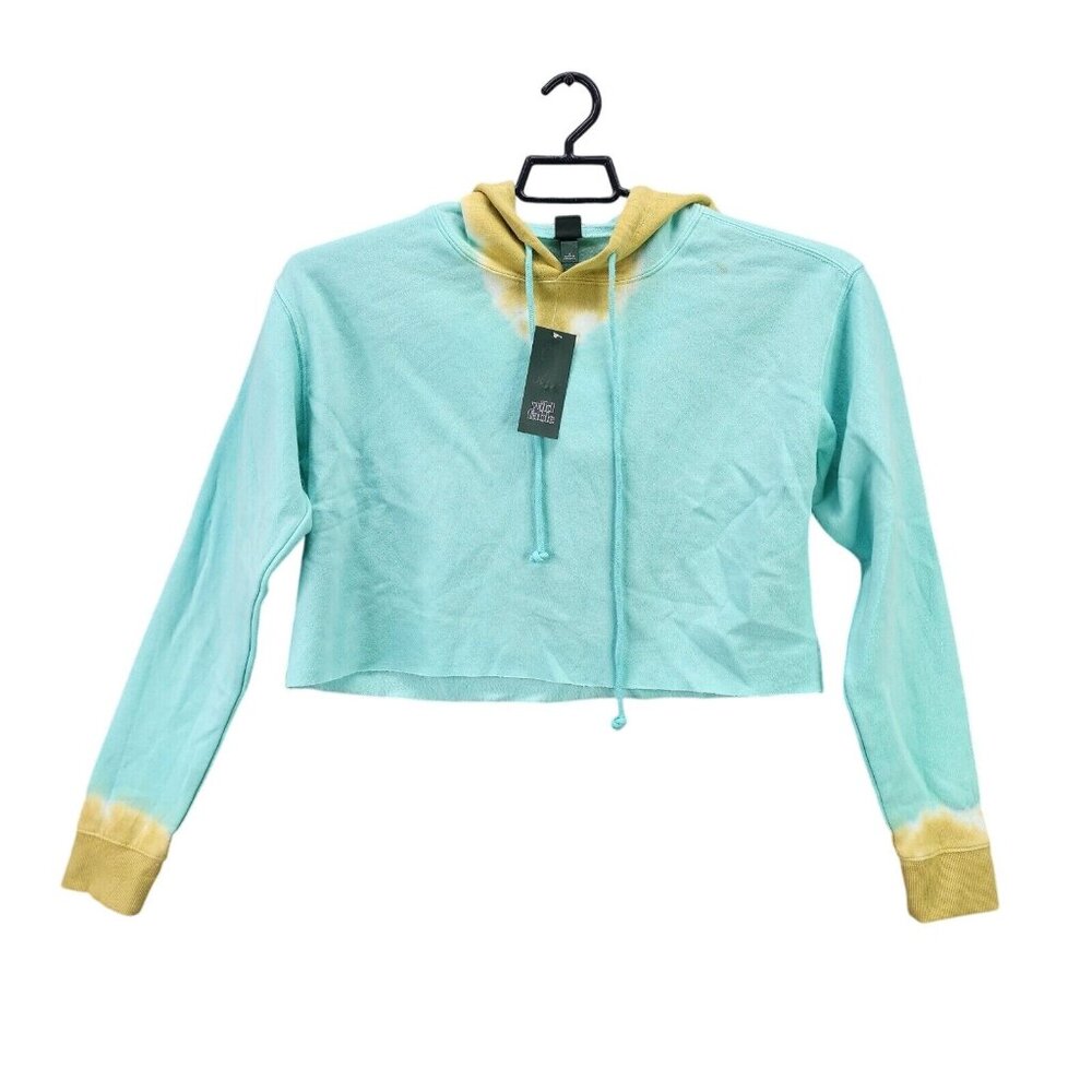 Womens Wild Fable Aqua Blue & Green Tie Dye Crop Hoodie Sweatshirt Long Sleeve S